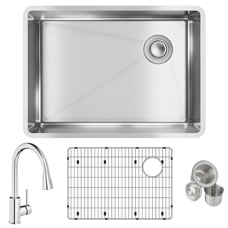 Elkay 18 Gauge SS 25-1/2" x 18-1/2" x 9" Single Bowl Undermount Sink and Faucet Kit w/ Bottom Grid and Drain ECTRU24179RTFBC